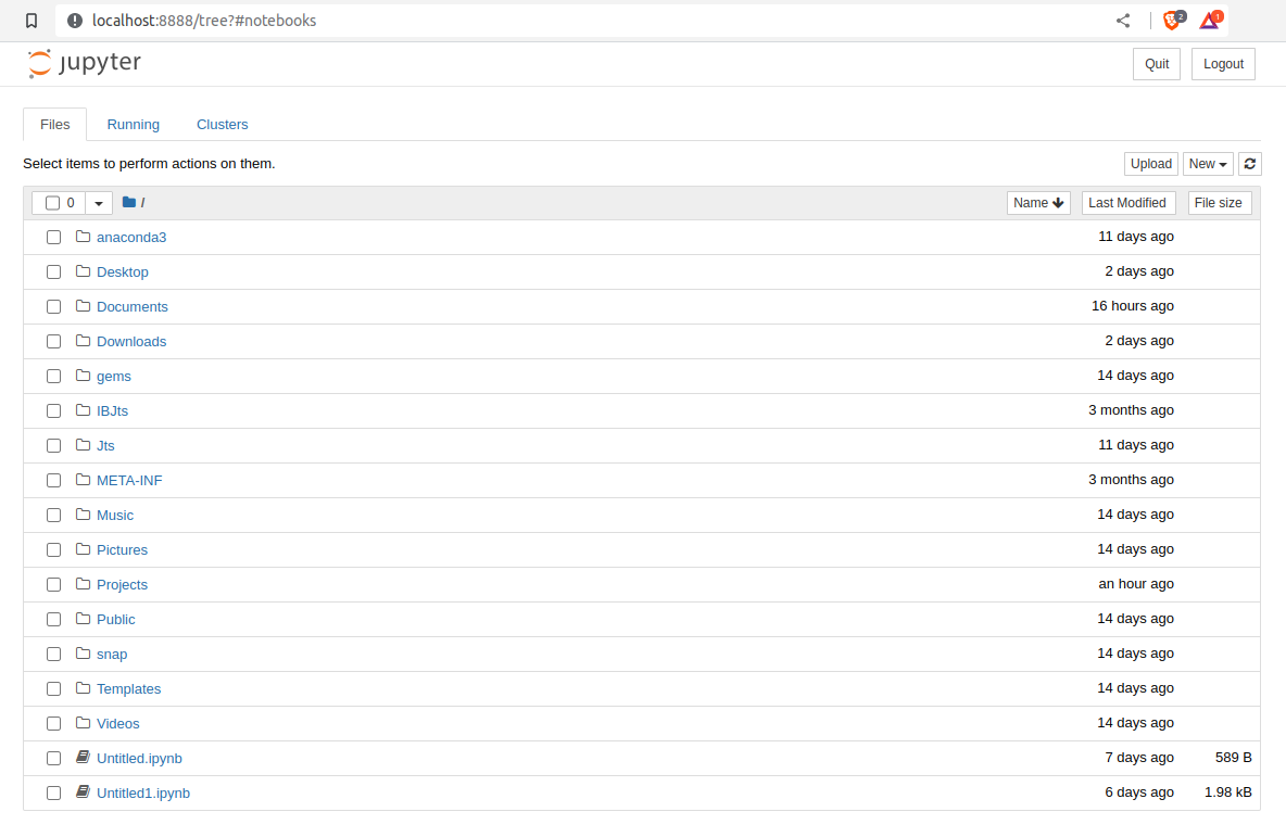 Screenshot image of Jupyter Notebook Server Main UI