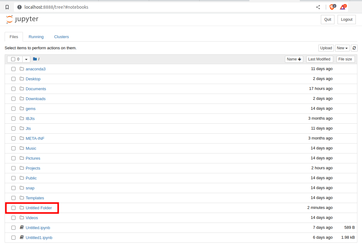 Screenshot image of Jupyter Notebook Server New Untitled Folder