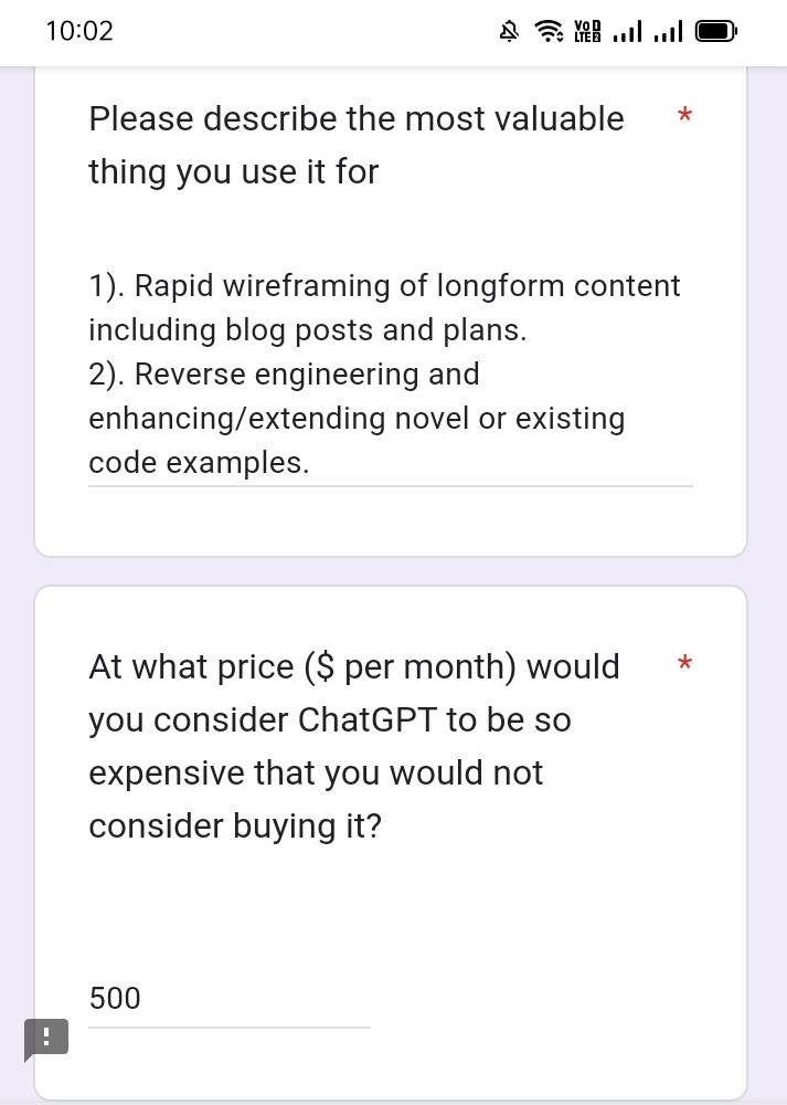 This is a screenshot image of Question 2 from the Waitlist for professional ChatGPT access