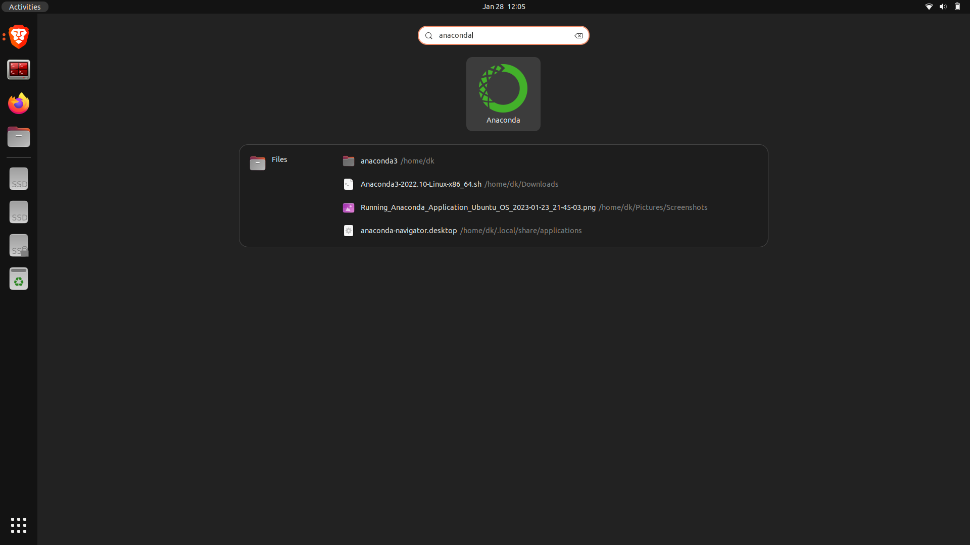 Screenshot image of Anaconda Navigator in the Ubuntu Activities menu